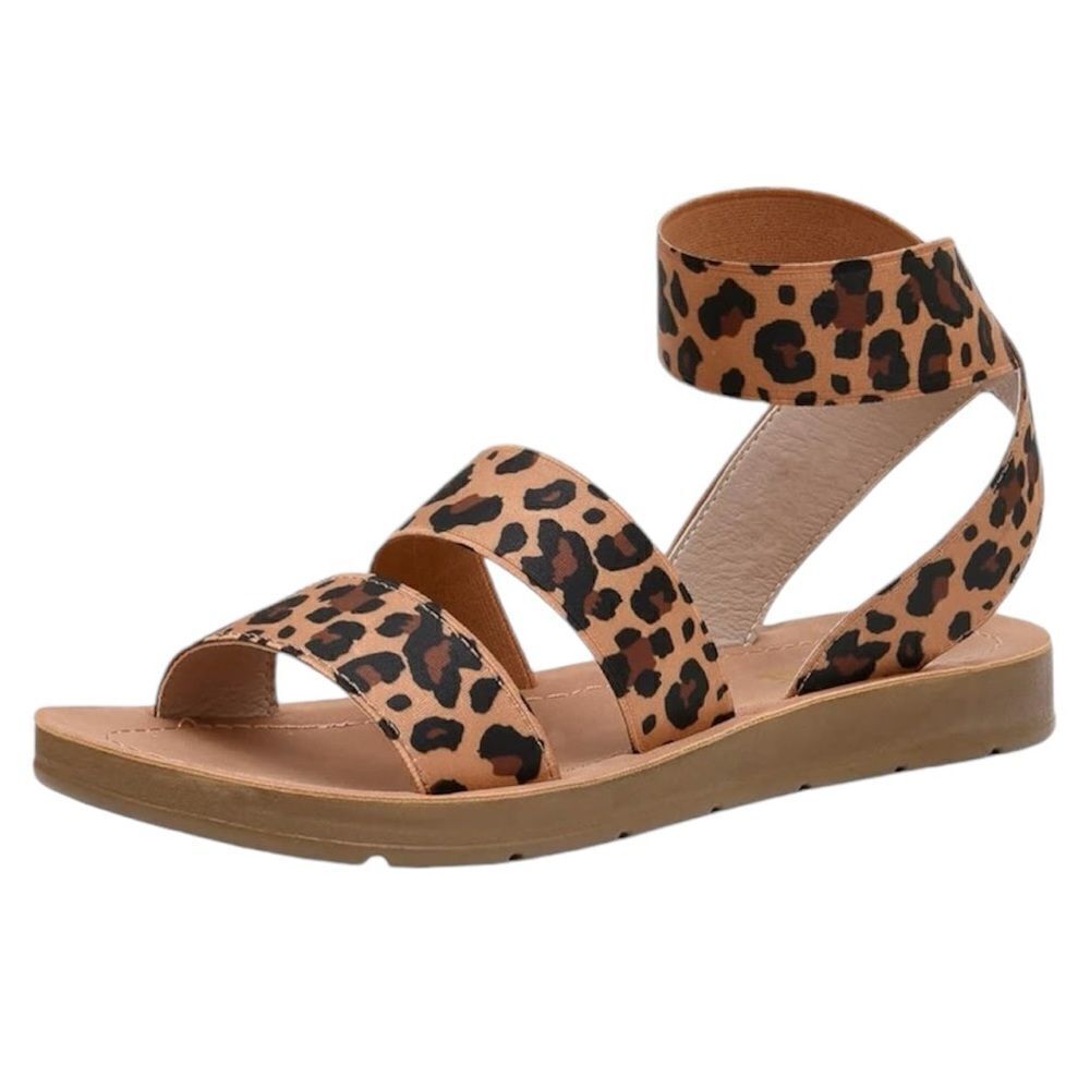 Cushionaire Indego Tan‎ Leopard Stretch Flat Sandals Size 7.5